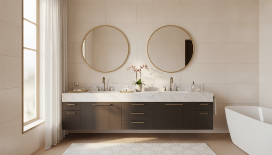 Vinnova double bathroom vanity with soft-close drawers and undermount sink in white finish | Yala Vanity