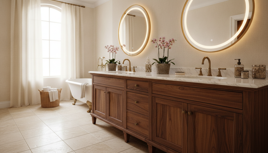 Solid oak Amish made bathroom vanity with hand-cut dovetail drawers and soft-close hinges | Yala Vanity