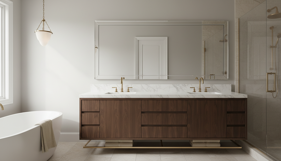 Vanderloc LeCrieú floating bathroom vanity with soft-close drawers and refined wood finish | Yala Vanity