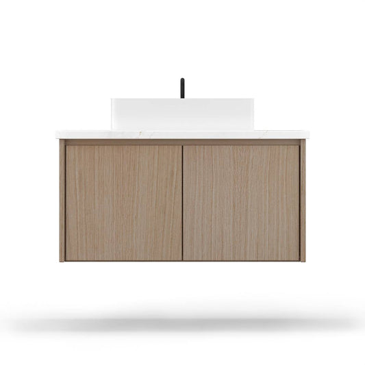Modern single-sink wall-mounted bathroom vanity with Gilded hardware | Yala Vanity