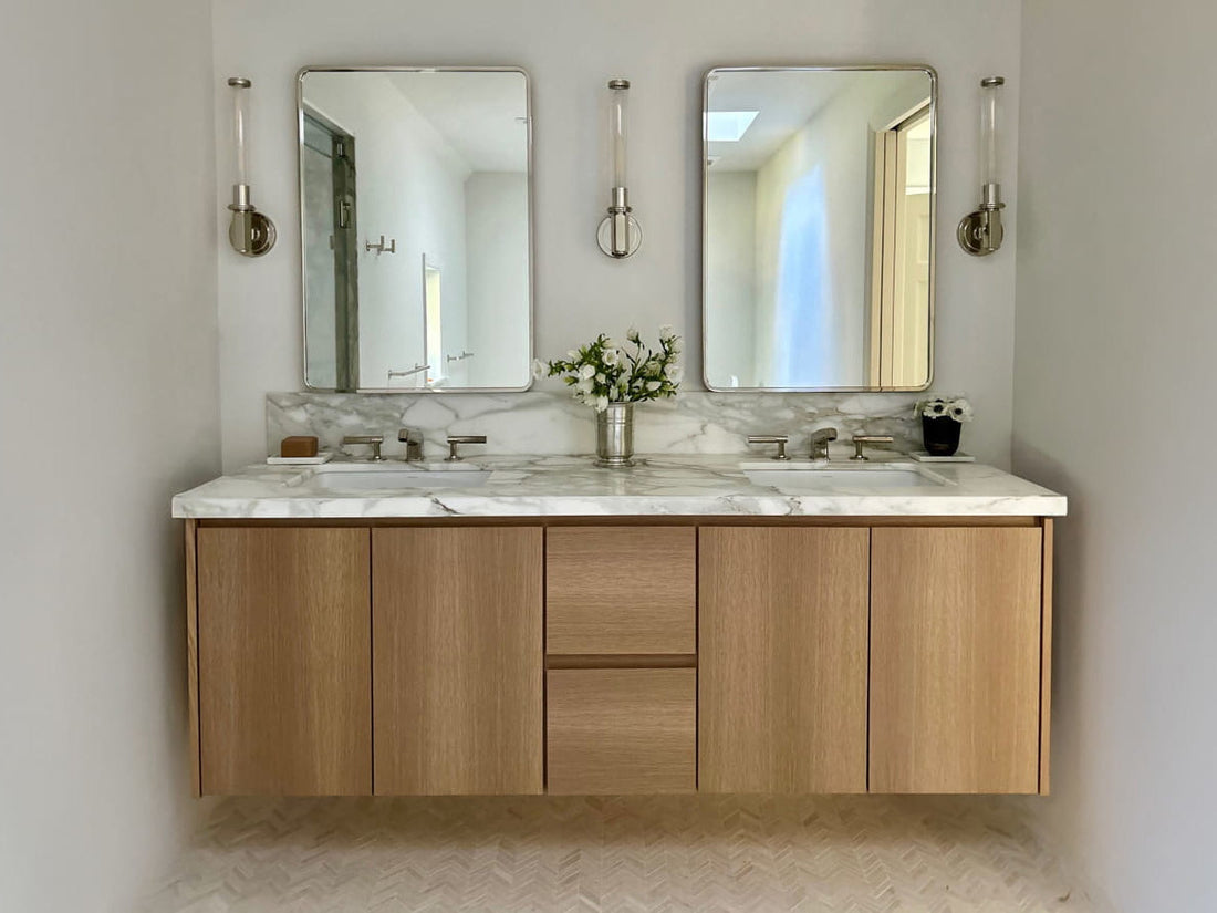 Vanderloc Gilded natural weathered floating double vanity — American made | Yala Vanity