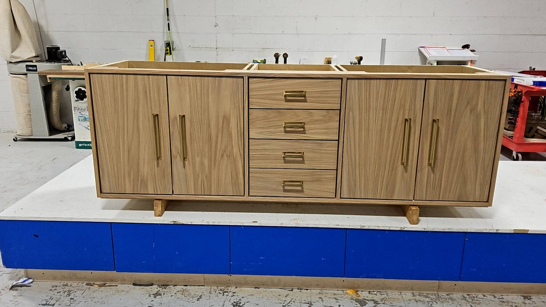 Vanderloc Rift White Oak Ventura material detail — made in USA bathroom vanity | Yala Vanity