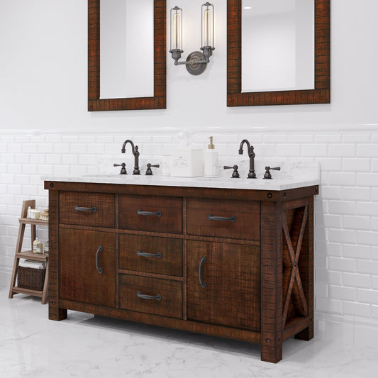 Water Creation Aberdeen 60-inch vanity in Rustic Sierra with Carrara white marble top
