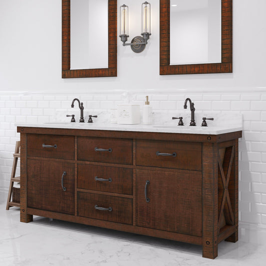 Water Creation Aberdeen 72-inch double sink vanity in Rustic Sierra with Carrara marble top
