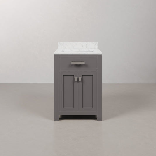 Water Creation vanity in Cashmere Grey with Carrara marble top — traditional bathroom design