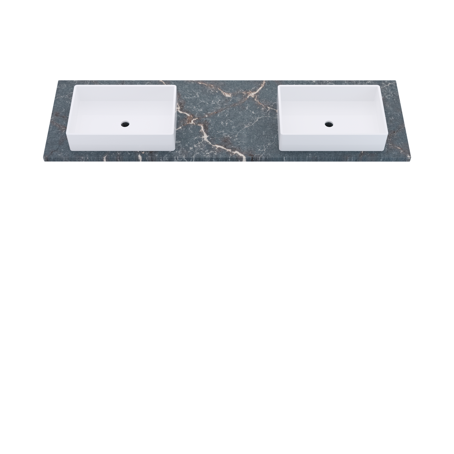73" Vanderloc Silestone® Quartz Bathroom Vanity Top | Double Vigo Sink | Offset in Parisien Bleu