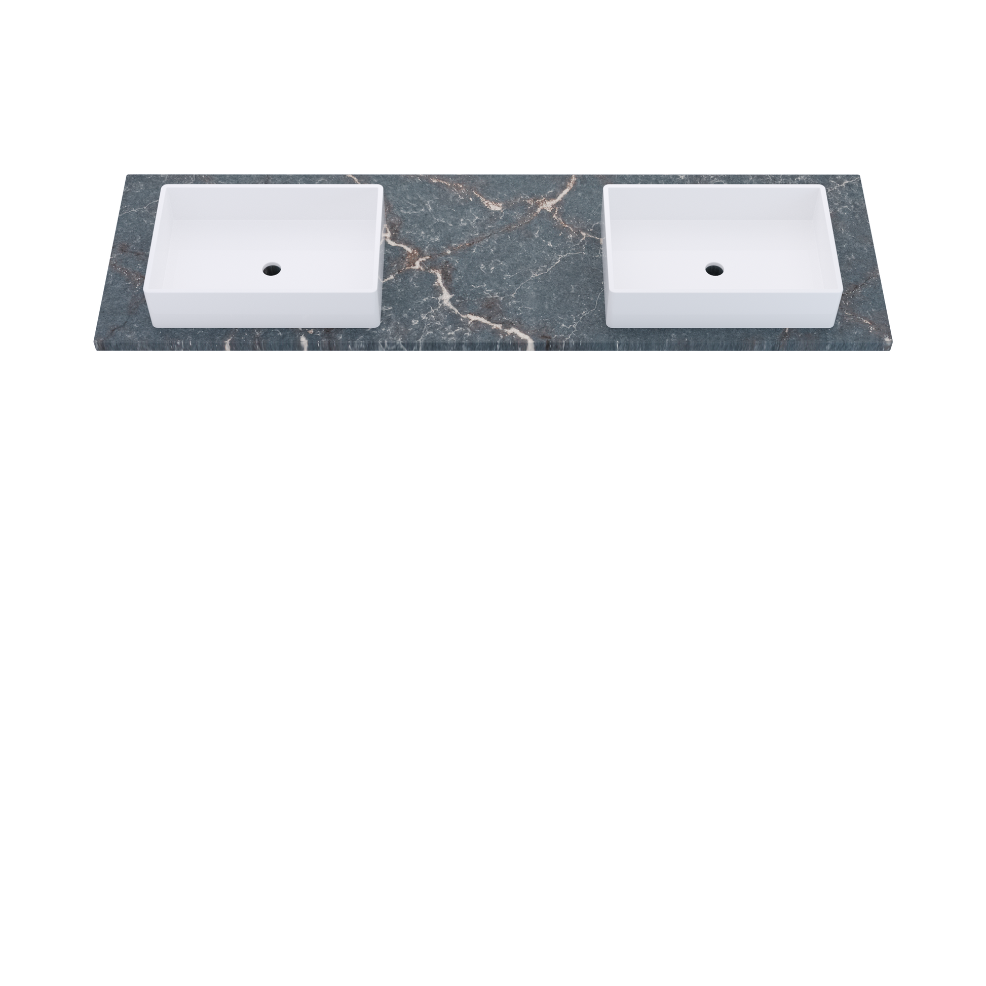 73" Vanderloc Silestone® Quartz Bathroom Vanity Top | Double Vigo Sink | Offset in Parisien Bleu