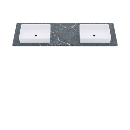 73" Vanderloc Silestone® Quartz Bathroom Vanity Top | Double Vigo Sink | Offset in Parisien Bleu