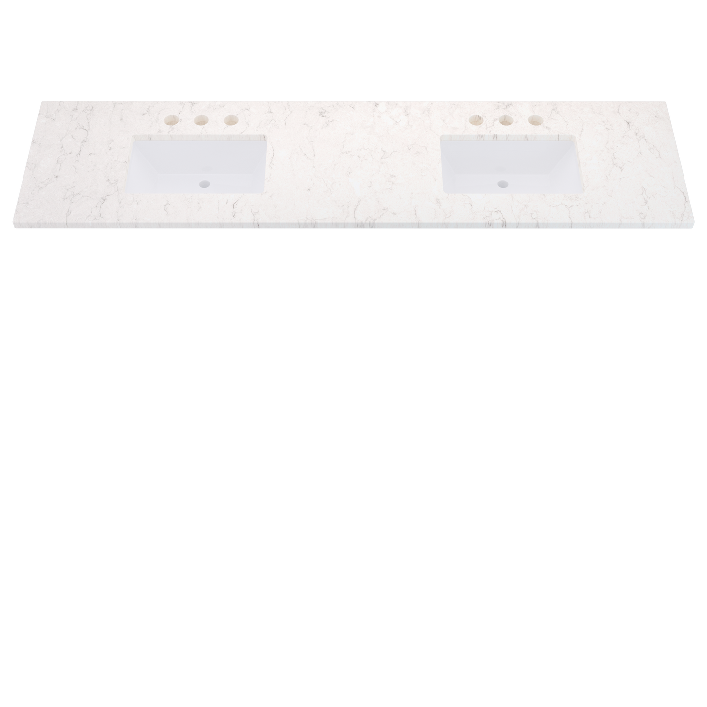85" Vanderloc Silestone® Quartz Bathroom Vanity Top | Double Rectangle Sink | Centered in Snowy Ibiza