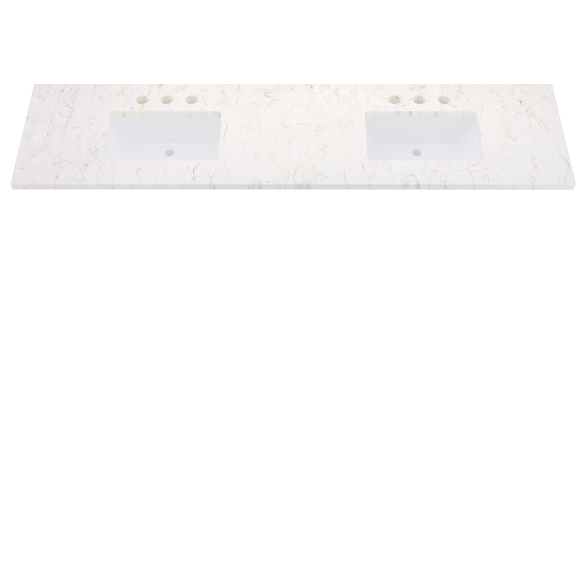 85" Vanderloc Silestone® Quartz Bathroom Vanity Top | Double Rectangle Sink | Centered in Snowy Ibiza