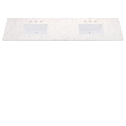 85" Vanderloc Silestone® Quartz Bathroom Vanity Top | Double Rectangle Sink | Centered in Snowy Ibiza