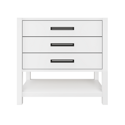 Kiawah 3-Drawer Single Bath Vanity 36in Pure White Matte Black
