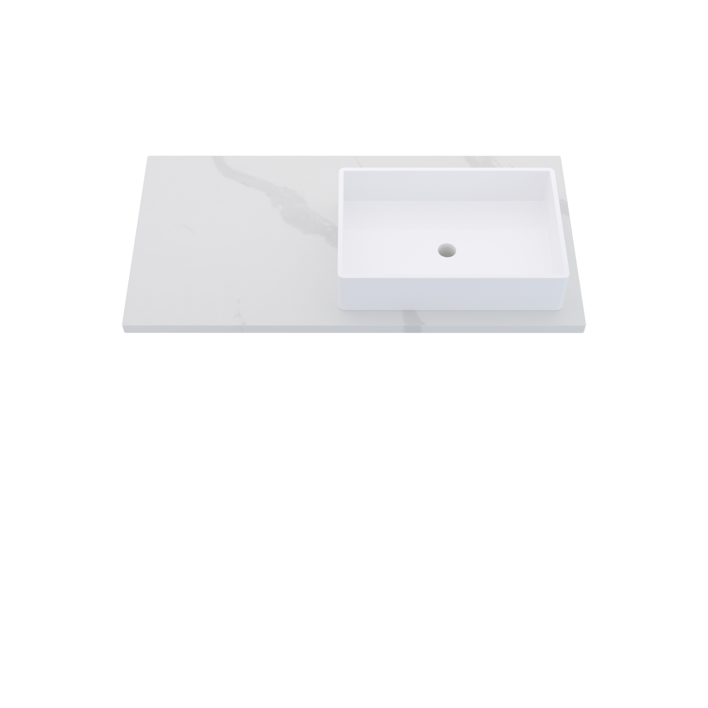 43" Vanderloc Silestone® Quartz Bathroom Vanity Top | Single Vigo Sink | Offset in Classic Calacatta