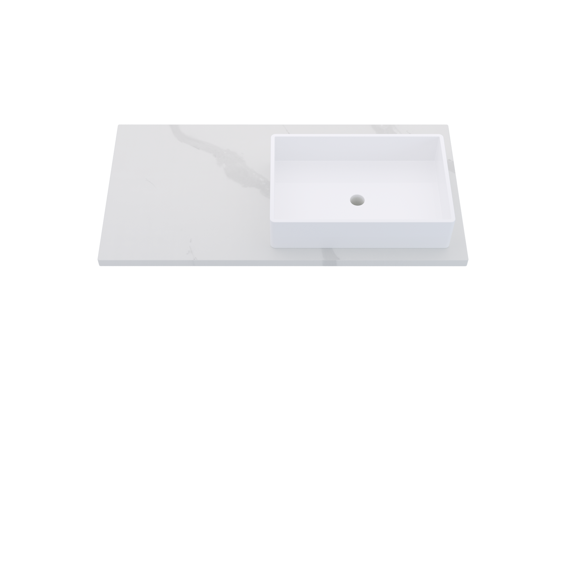 43" Vanderloc Silestone® Quartz Bathroom Vanity Top | Single Vigo Sink | Offset in Classic Calacatta
