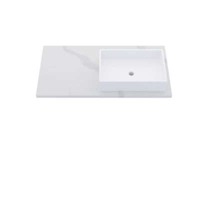 43" Vanderloc Silestone® Quartz Bathroom Vanity Top | Single Vigo Sink | Offset in Classic Calacatta