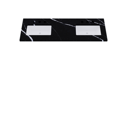 61" Vanderloc Silestone® Quartz Bathroom Vanity Top | Double Rectangle Sink | Offset in Eternal Marquina