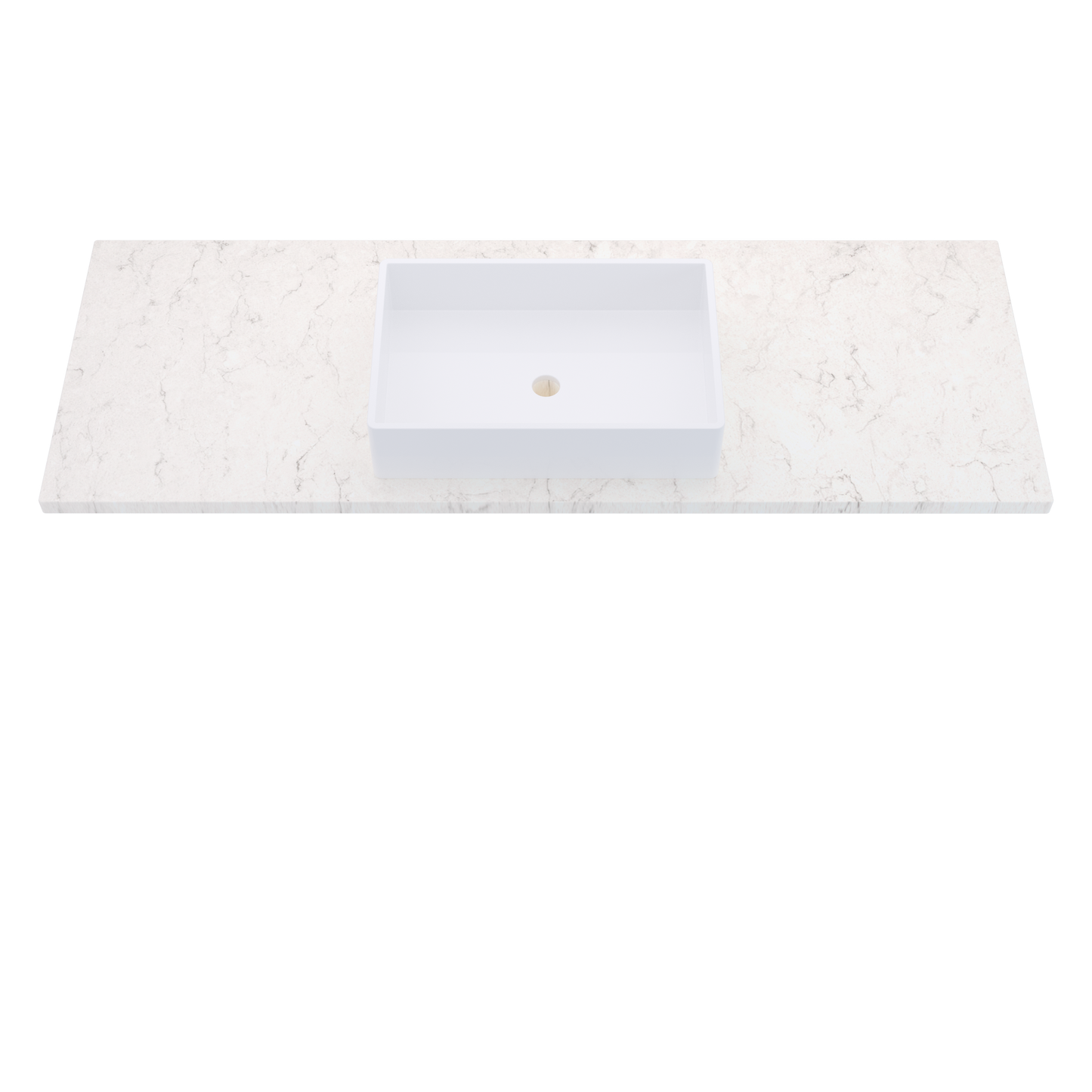 61" Vanderloc Silestone® Quartz Bathroom Vanity Top | Single Vigo Sink | Centered in Snowy Ibiza