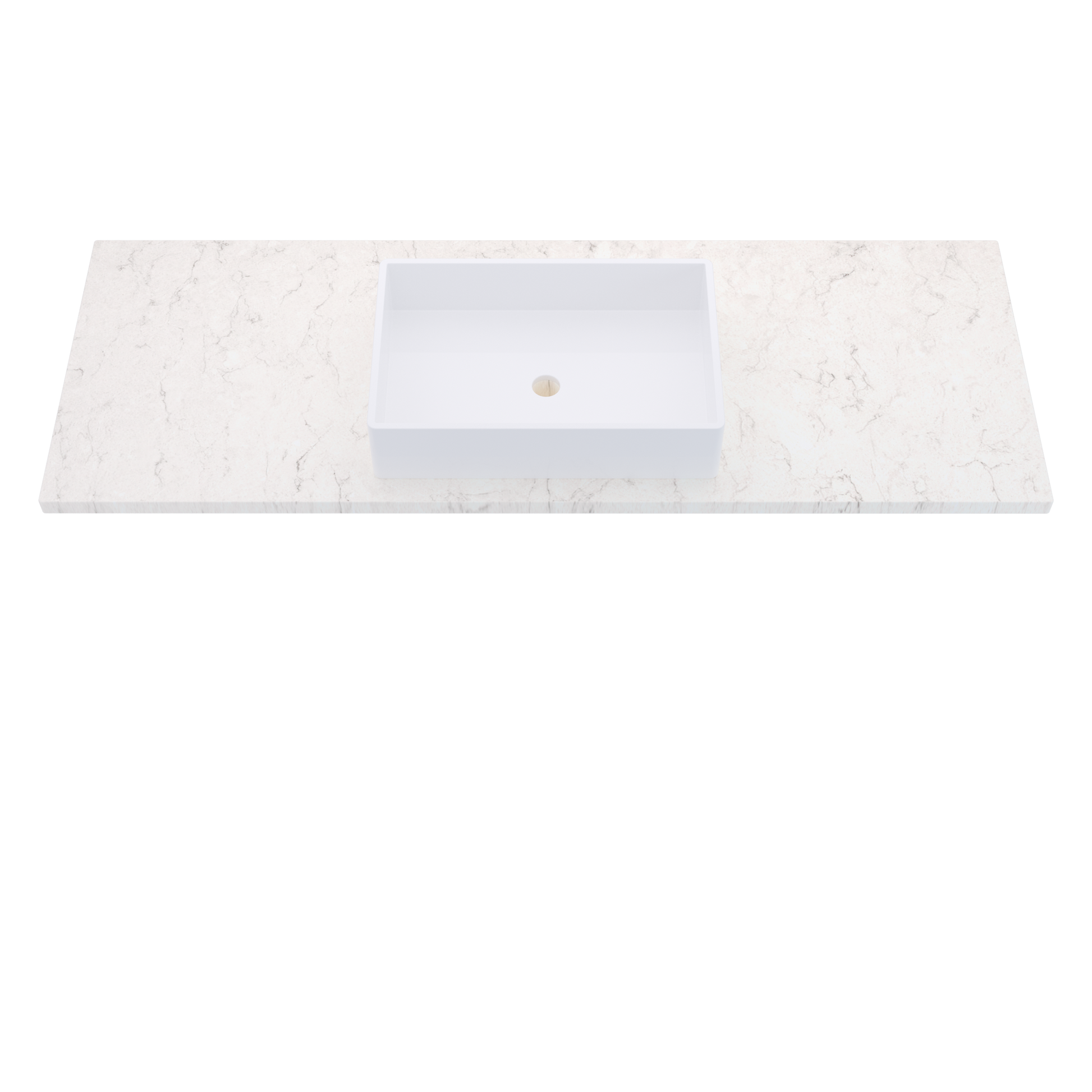 61" Vanderloc Silestone® Quartz Bathroom Vanity Top | Single Vigo Sink | Centered in Snowy Ibiza