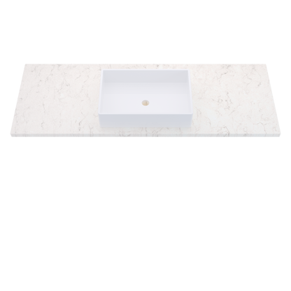 61" Vanderloc Silestone® Quartz Bathroom Vanity Top | Single Vigo Sink | Centered in Snowy Ibiza