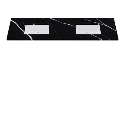 79" Vanderloc Silestone® Quartz Bathroom Vanity Top | Double Rectangle Sink | Centered in Eternal Marquina