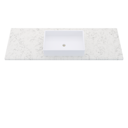 61" Vanderloc Silestone® Quartz Bathroom Vanity Top | Single Vigo Sink | Centered in Lyra