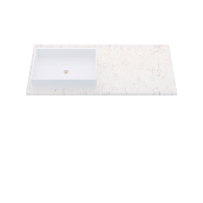 49" Vanderloc Silestone® Quartz Bathroom Vanity Top | Single Rectangle Sink | Offset in Snowy Ibiza