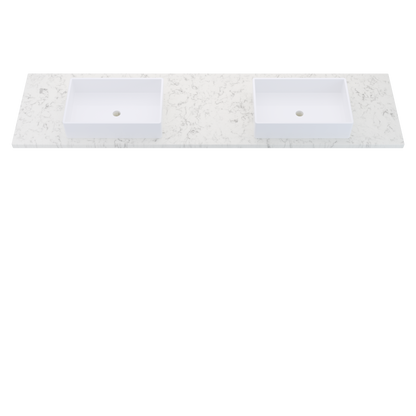 85" Vanderloc Silestone® Quartz Bathroom Vanity Top | Double Vigo Sink | Centered in Lyra