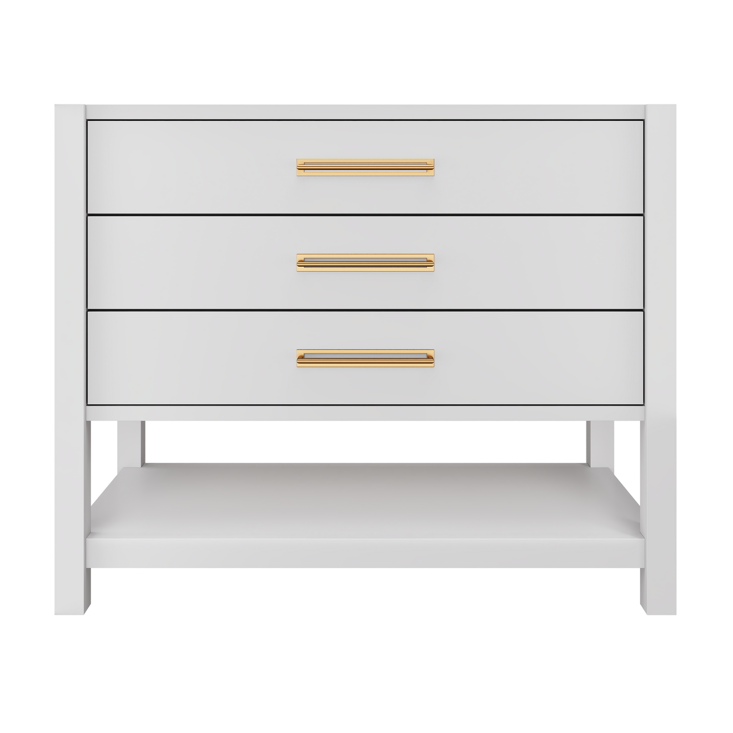 Kiawah 3-Drawer Single Bath Vanity 42in Strong White Satin Gold