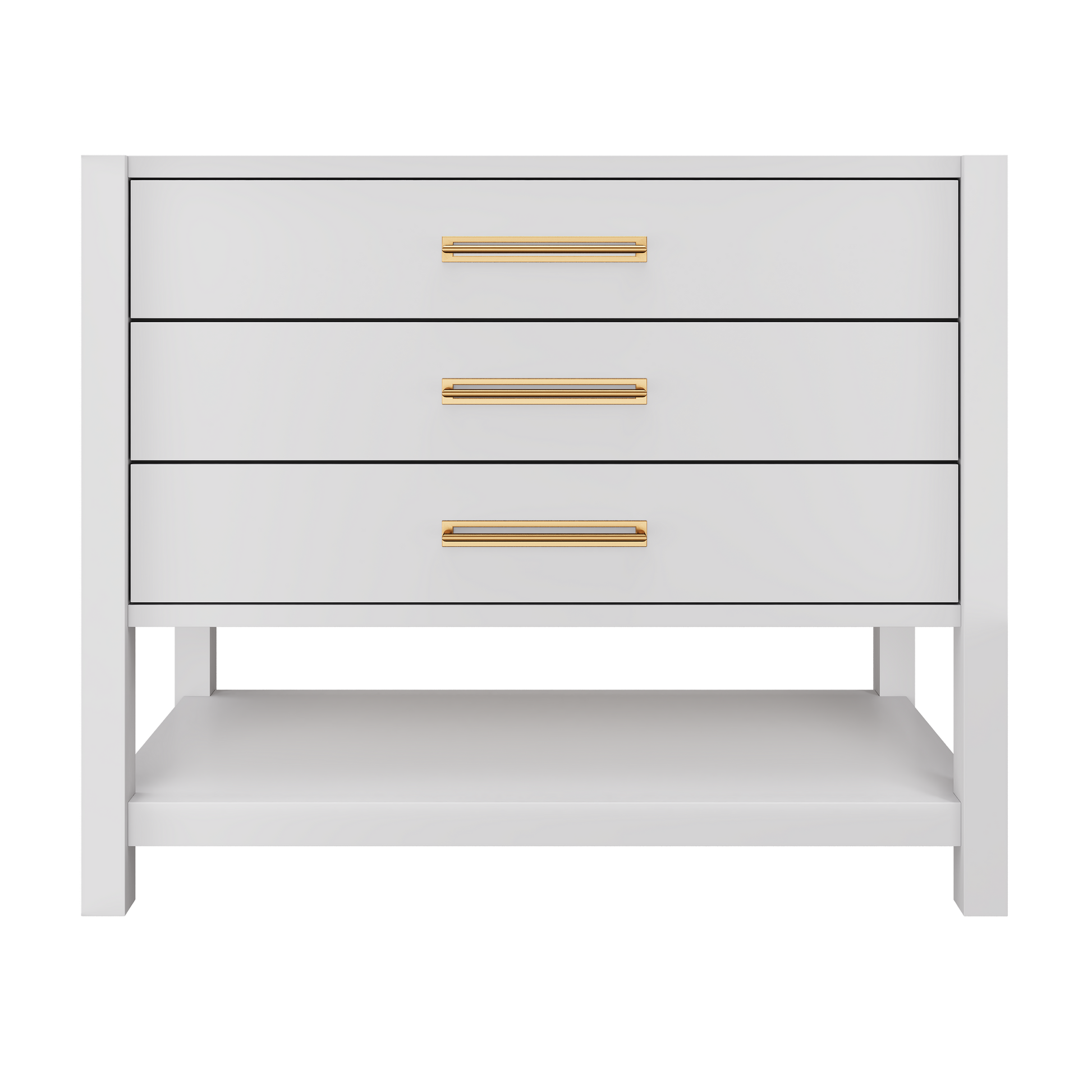 Kiawah 3-Drawer Single Bath Vanity 42in Strong White Satin Gold