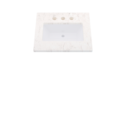 25" Vanderloc Silestone® Quartz Bathroom Vanity Top | Single Rectangle Sink | Centered in Snowy Ibiza