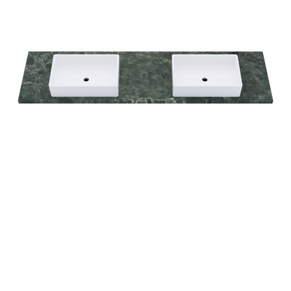 79" Vanderloc Silestone® Quartz Bathroom Vanity Top | Double Vigo Sink | Centered in Jardin Emerald