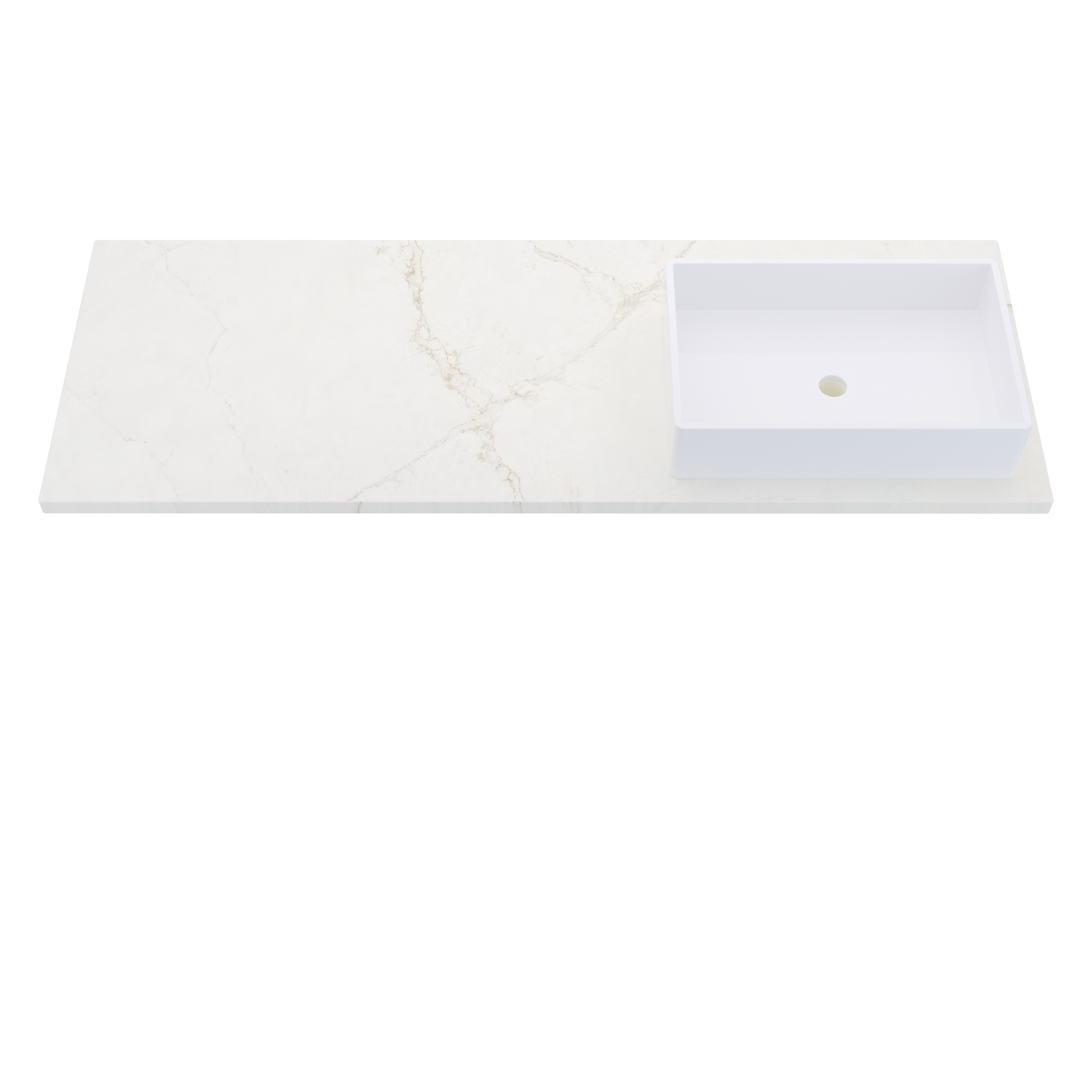 61" Vanderloc Silestone® Quartz Bathroom Vanity Top | Single Vigo Sink | Right Offset in Blanc Elysee