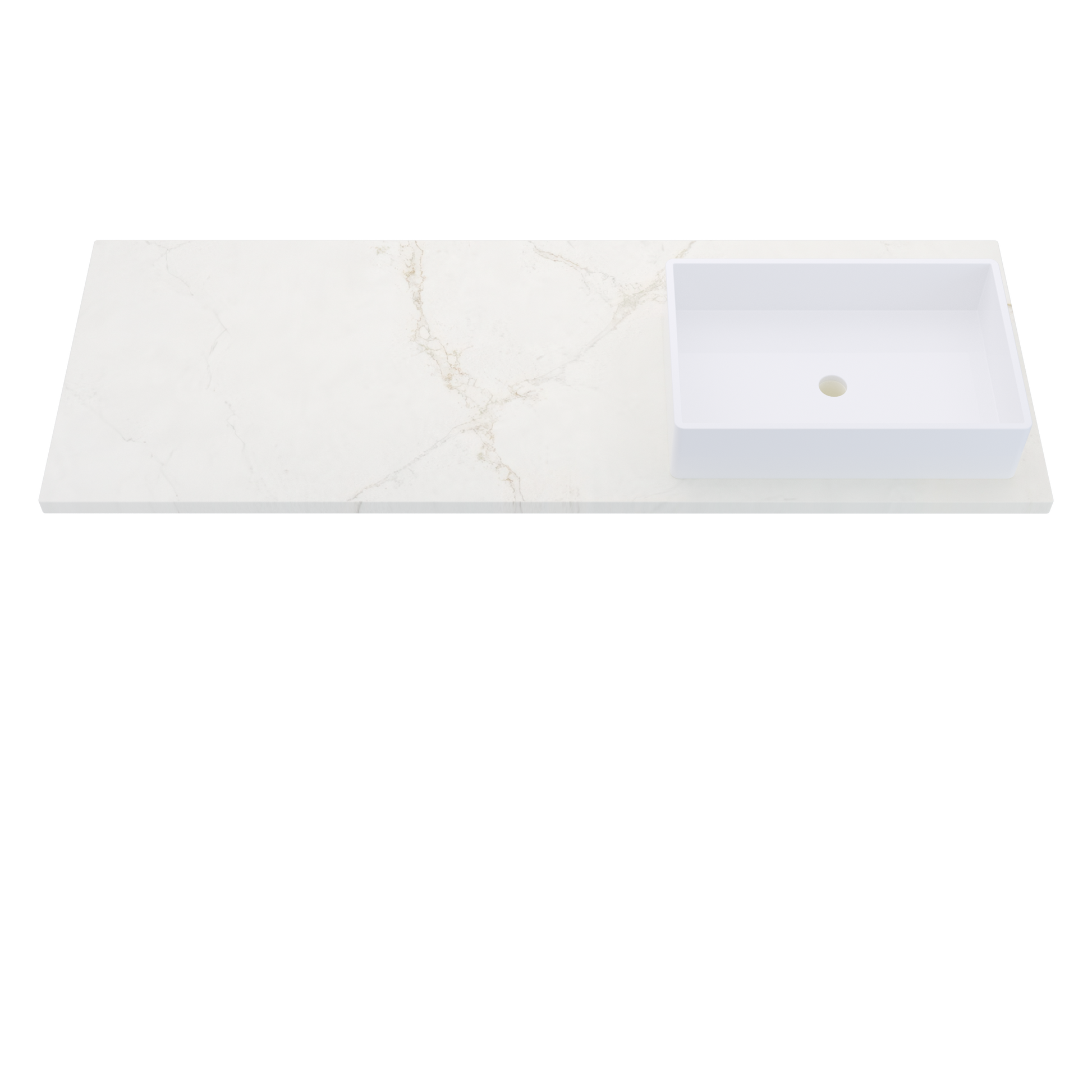 61" Vanderloc Silestone® Quartz Bathroom Vanity Top | Single Vigo Sink | Right Offset in Blanc Elysee