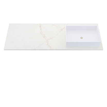 61" Vanderloc Silestone® Quartz Bathroom Vanity Top | Single Vigo Sink | Right Offset in Blanc Elysee
