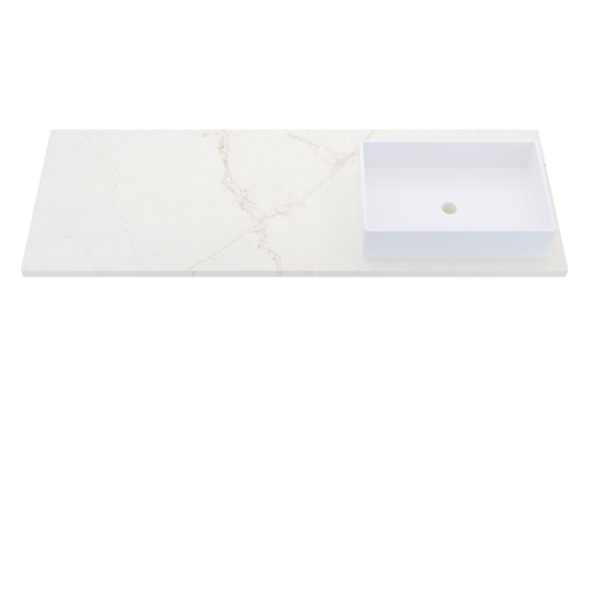61" Vanderloc Silestone® Quartz Bathroom Vanity Top | Single Vigo Sink | Right Offset in Blanc Elysee