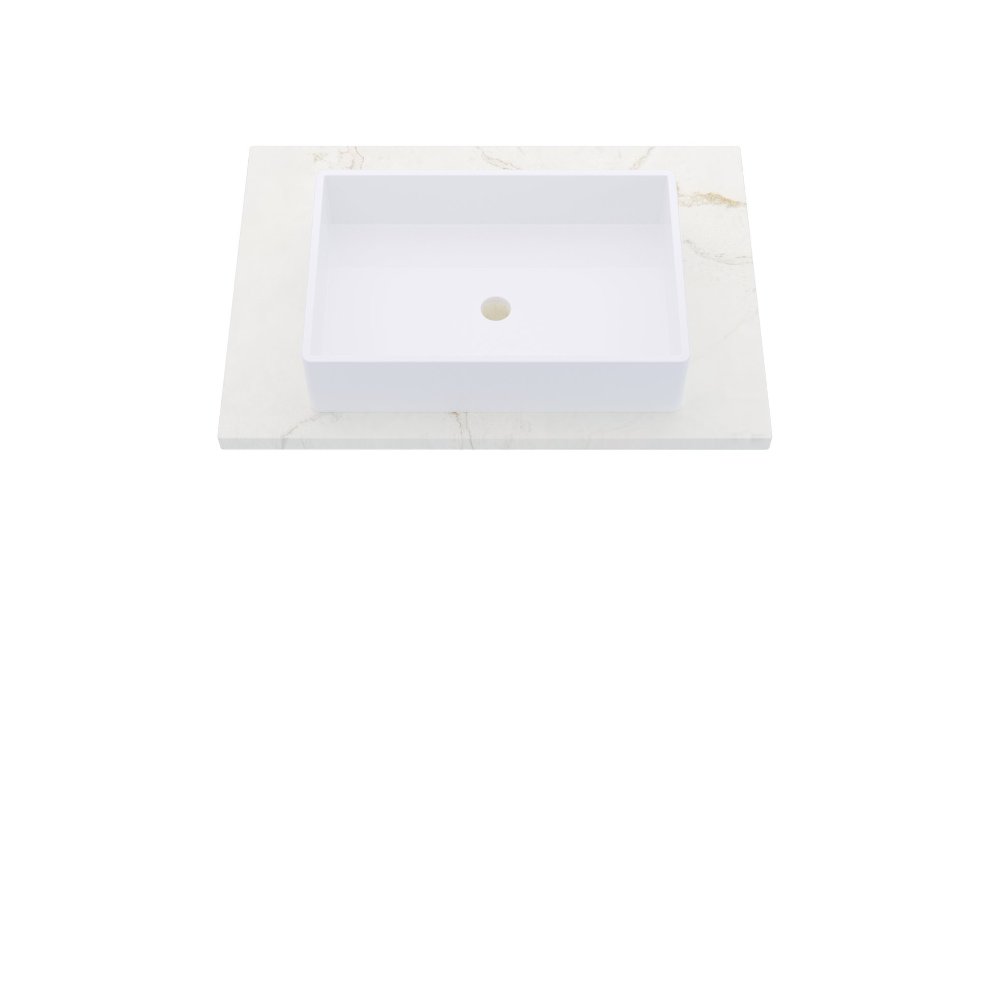 31" Vanderloc Silestone® Quartz Bathroom Vanity Top | Single Vigo Sink | Centered in Blanc Elysee