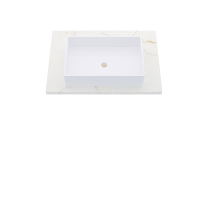 31" Vanderloc Silestone® Quartz Bathroom Vanity Top | Single Vigo Sink | Centered in Blanc Elysee