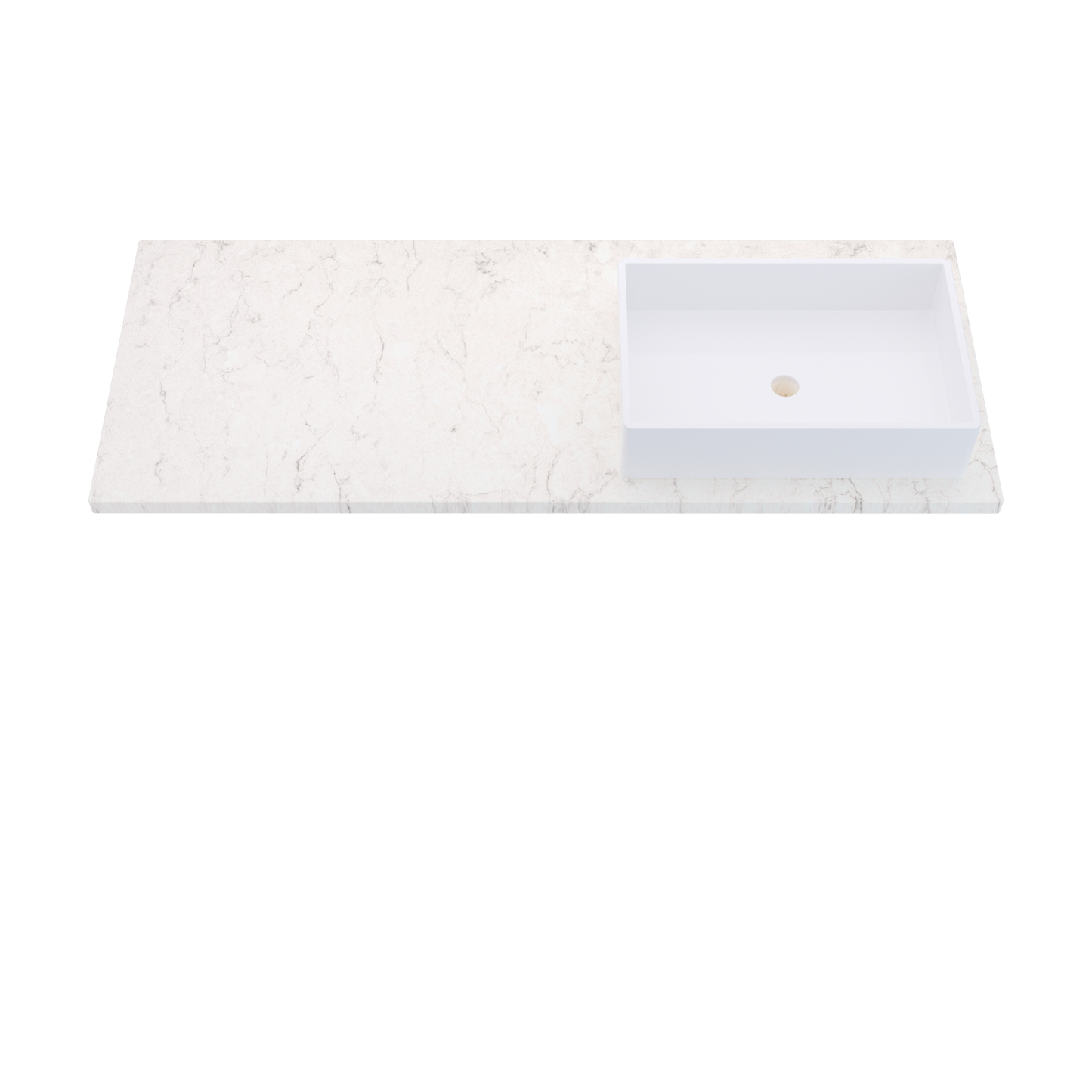 55" Vanderloc Silestone® Quartz Bathroom Vanity Top | Single Vigo Sink | Offset in Snowy Ibiza