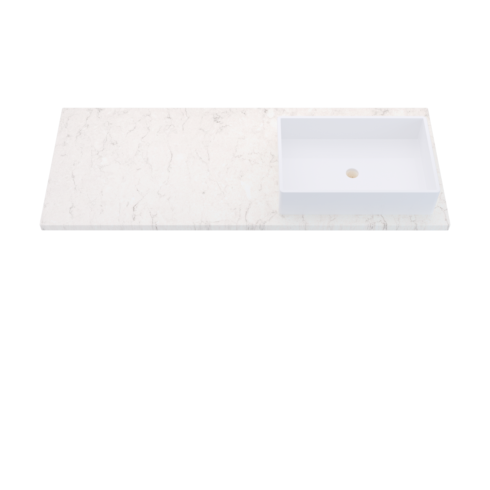 55" Vanderloc Silestone® Quartz Bathroom Vanity Top | Single Vigo Sink | Offset in Snowy Ibiza