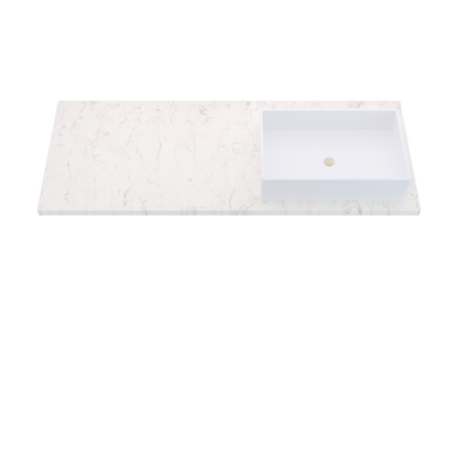 55" Vanderloc Silestone® Quartz Bathroom Vanity Top | Single Vigo Sink | Offset in Snowy Ibiza