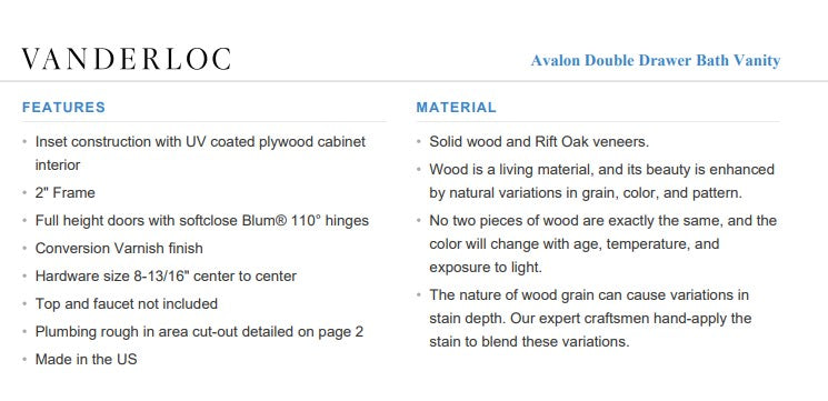 Vanderloc Avalon Double Drawer bathroom vanity — view 23