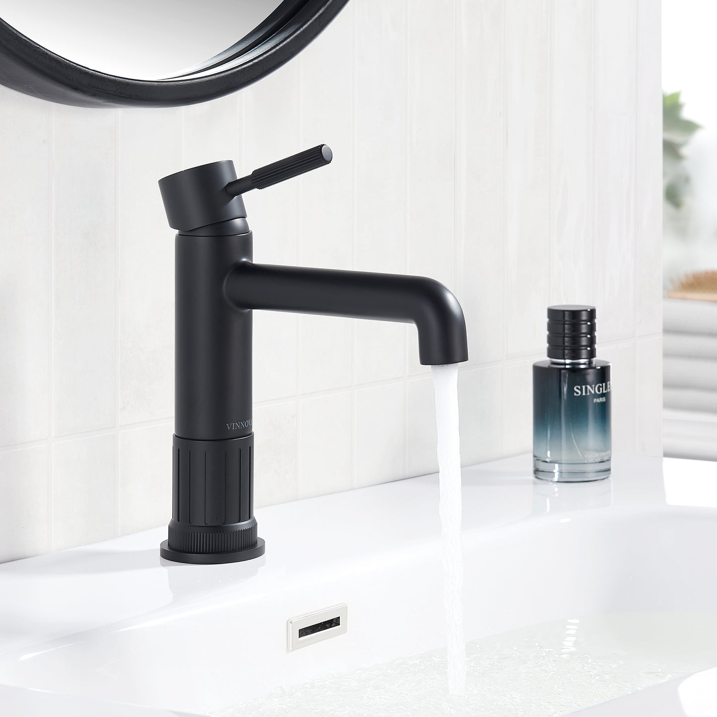 Vinnova, Mexico Single High-Handle Hole Lever Vessel Matte Black Bathroom Faucet