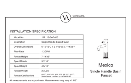 Vinnova, Mexico Single High-Handle Hole Lever Vessel Matte Black Bathroom Faucet