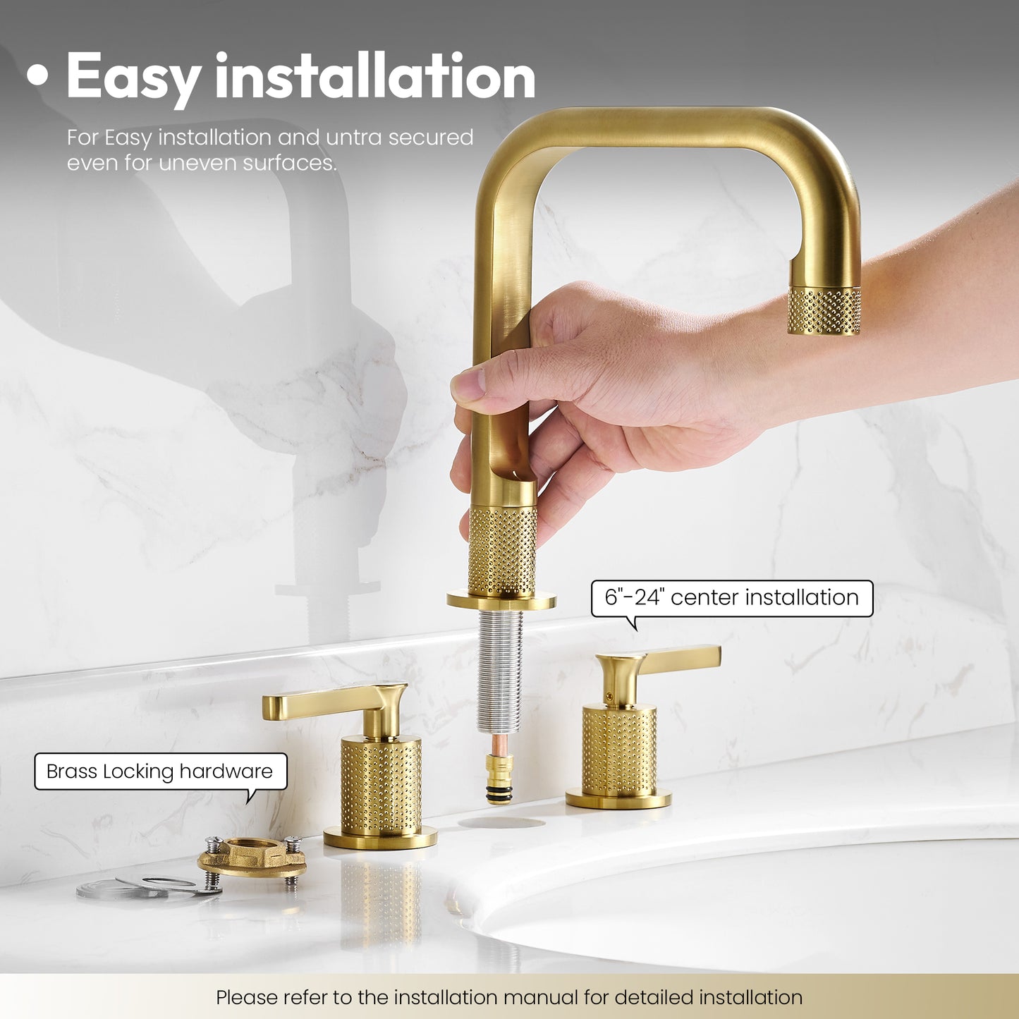 Vinnova, New York Widespread Brushed Gold Bathroom Basin Sink Faucet
