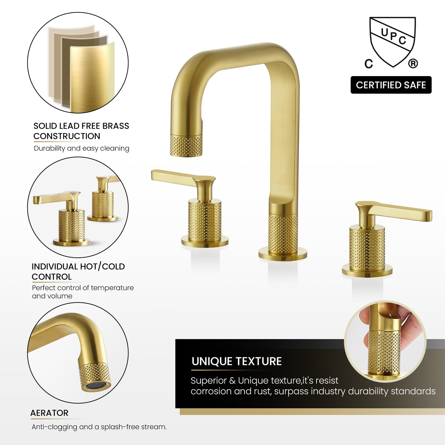 Vinnova, New York Widespread Brushed Gold Bathroom Basin Sink Faucet