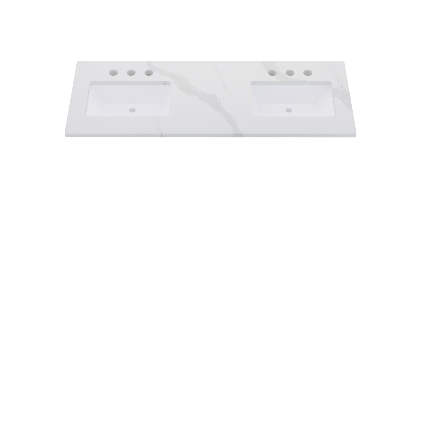 61" Vanderloc Silestone® Quartz Bathroom Vanity Top | Double Rectangle Sink | Offset in Classic Calacatta