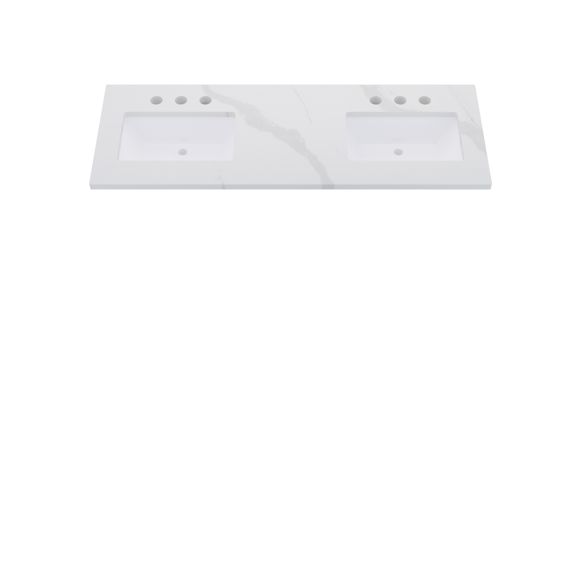 61" Vanderloc Silestone® Quartz Bathroom Vanity Top | Double Rectangle Sink | Offset in Classic Calacatta