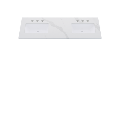 61" Vanderloc Silestone® Quartz Bathroom Vanity Top | Double Rectangle Sink | Offset in Classic Calacatta