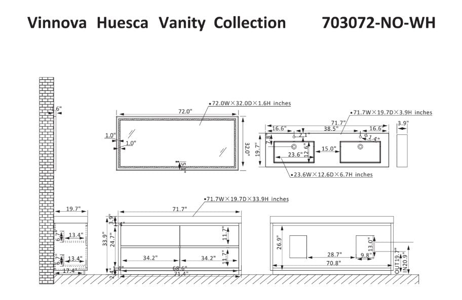 Vinnova Huesca 72-inch double sink bathroom vanity in North American Oak — view 6