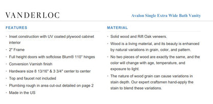 Vanderloc Avalon Single Extra Wide Bath Vanity (Add Top & Faucet)